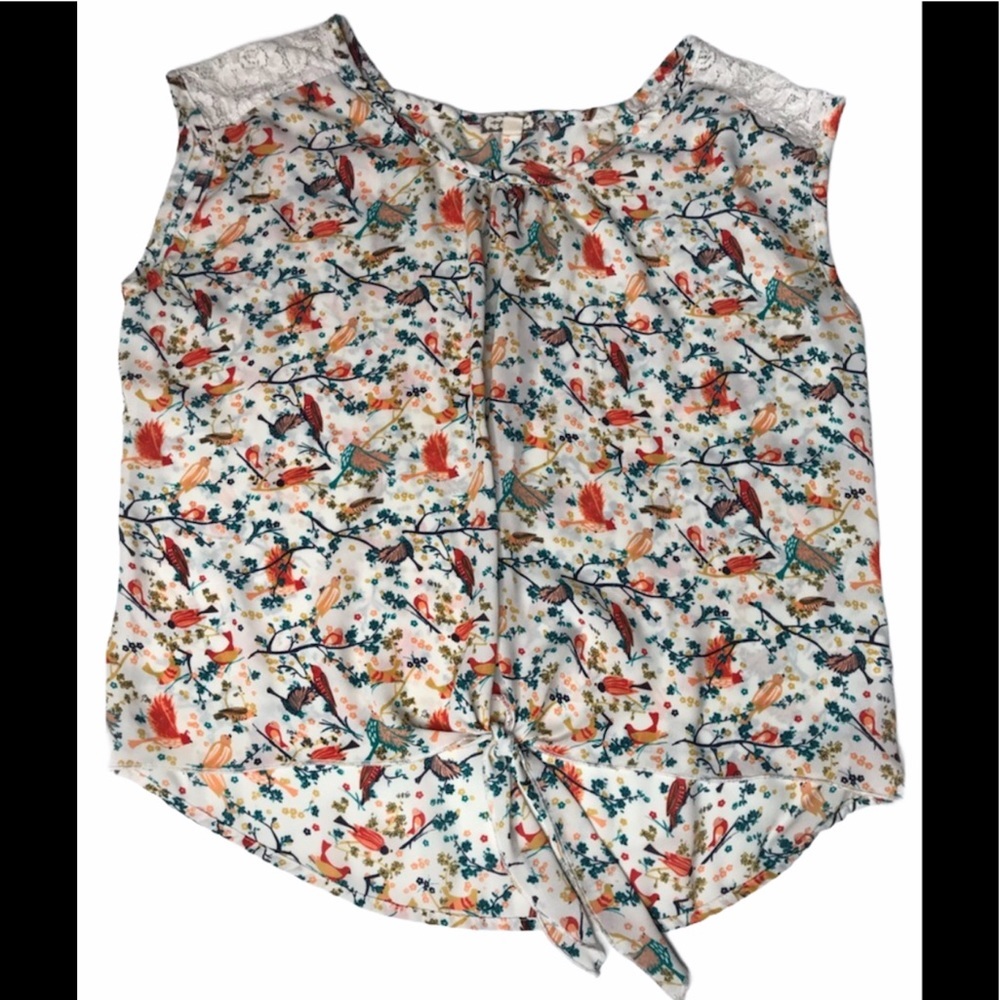 EYESHADOW bird sleeveless semi sheer blouse L